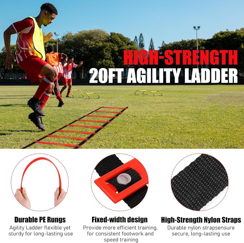 BORNEW Agility Speed Training Equipment Set, Football Practise Set with 20ft Agility Ladder, 12 Cones, 4 Adjustable Hurdles, Jump Rope, Parachute, for Basketball, Soccer, Football, Kids, Youth, Adults - Image 4